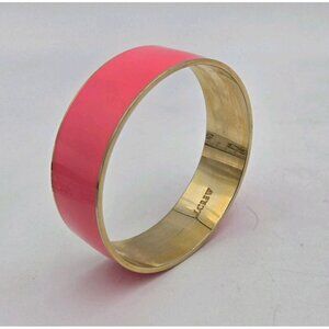 J Crew Gold Tone Bright Pink Enamel Wide Bangle Bracelet 7 x 1 Inches Neon Thick